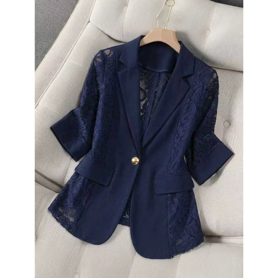 Solid color lace patchwork small suit jacket for women's top 