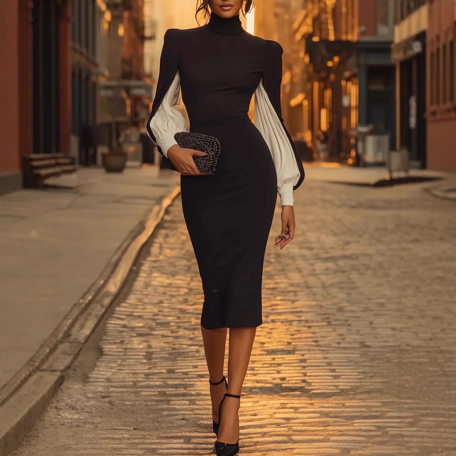 Elegant High Neck Sheath Dress with Side Slit Summer Fashion Dress 