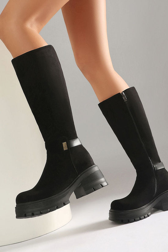 High Heel Over-the-Knee Boots for Women, Faux Suede Punk Style Chunky Heel Autumn/Winter Fashion 