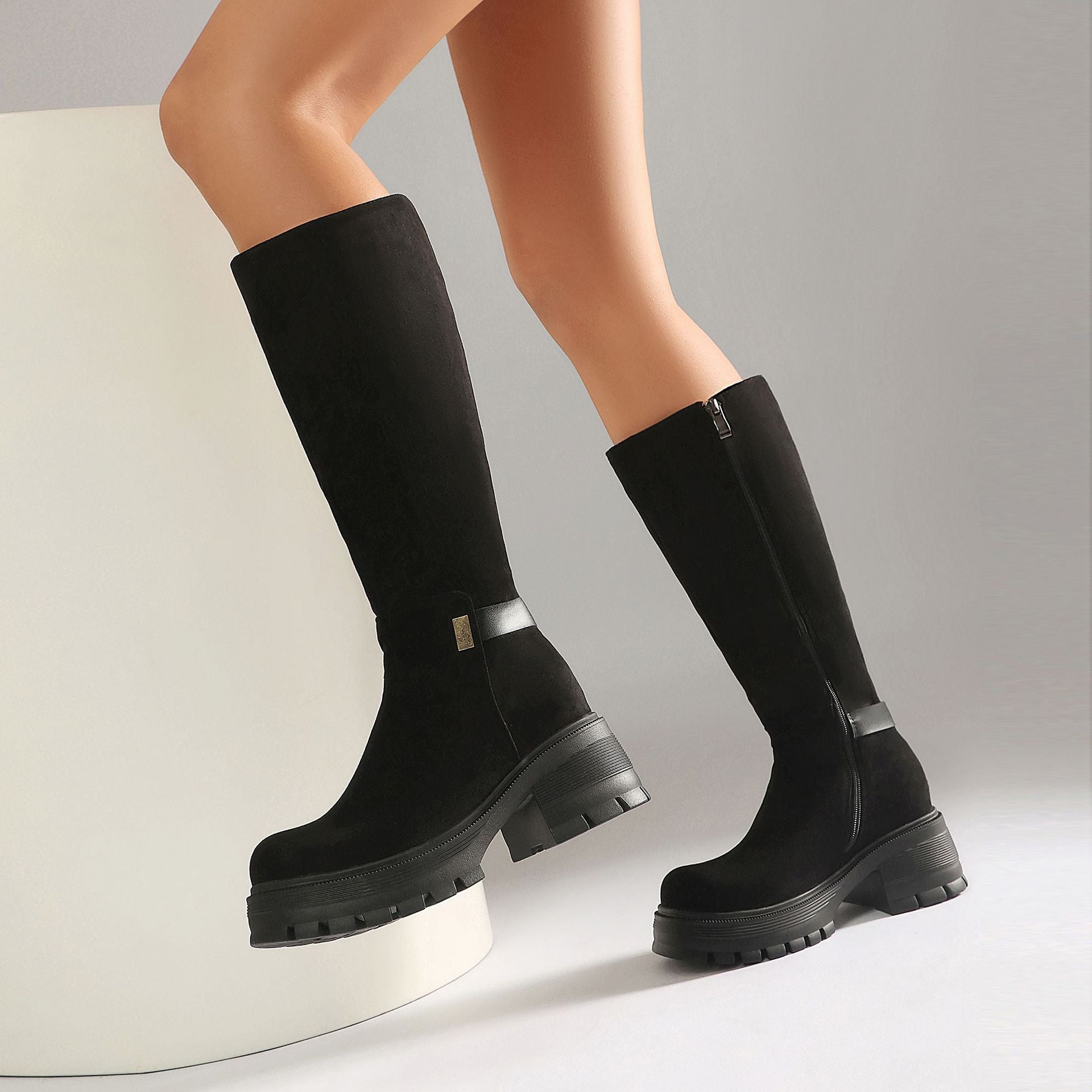 High Heel Over-the-Knee Boots for Women, Faux Suede Punk Style Chunky Heel Autumn/Winter Fashion 