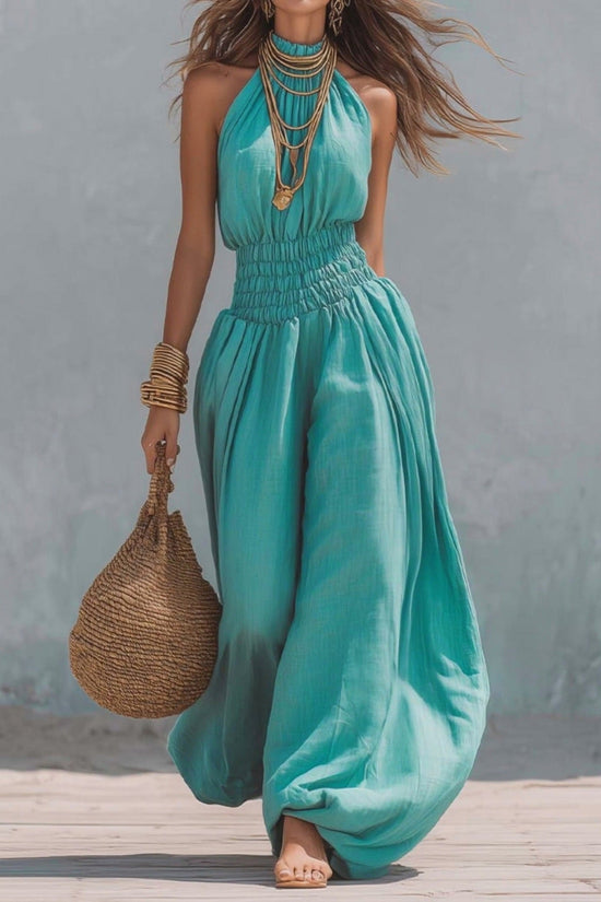 Sleeveless hanging neck lantern pants jumpsuit for women 