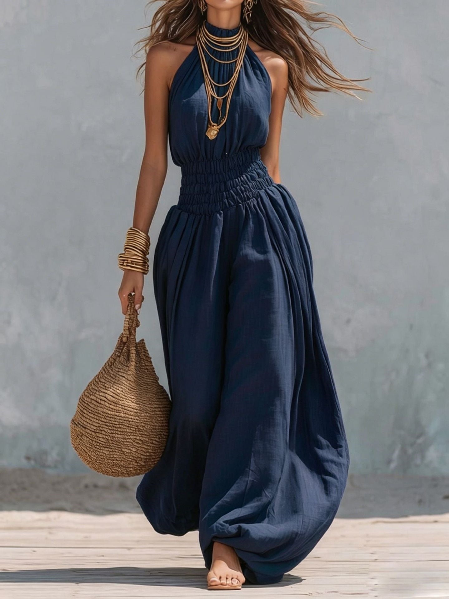 Sleeveless hanging neck lantern pants jumpsuit for women 