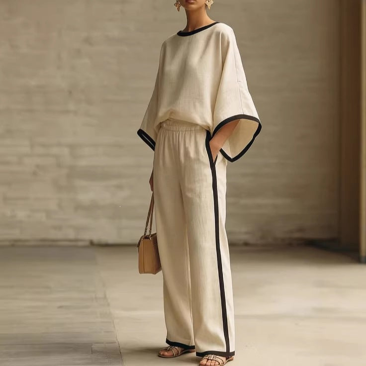 Round neck loose bat sleeves two-piece set 