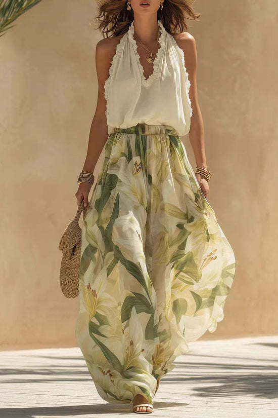 Spring New V-Neck Fitted Ruffle Elegant Dress 