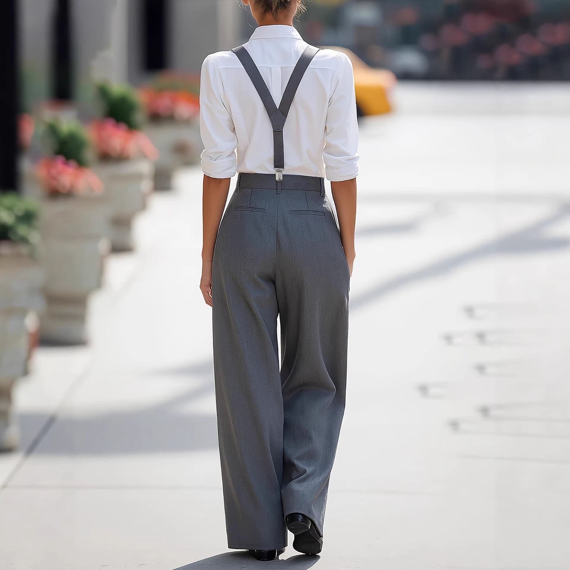 Women's adjustable detachable shoulder strap pocket pants 