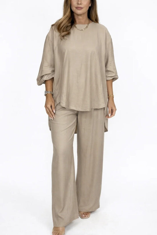 Solid color loose casual suit wide leg pants two-piece set 