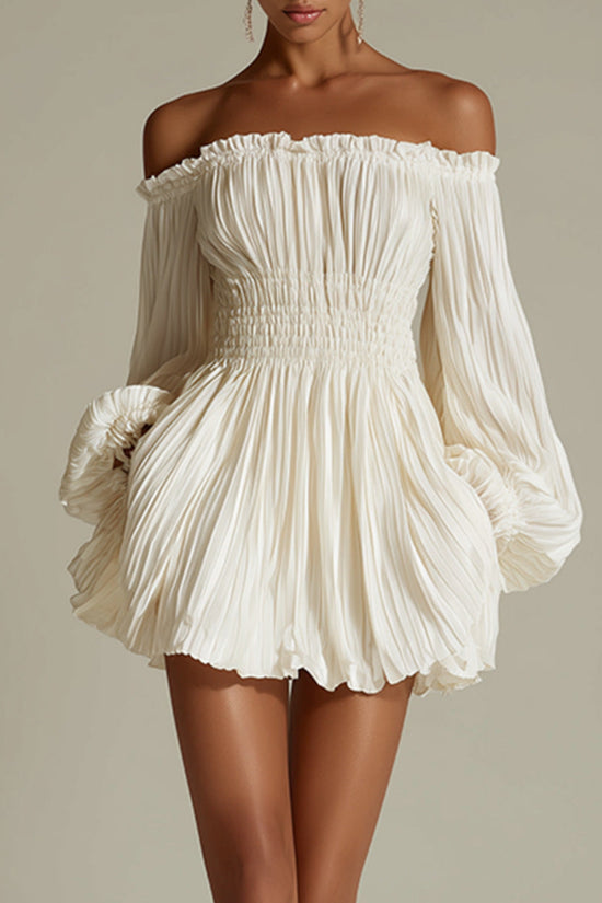 Elegant One-Shoulder Pleated Fitted Long Sleeve Dress for Women 