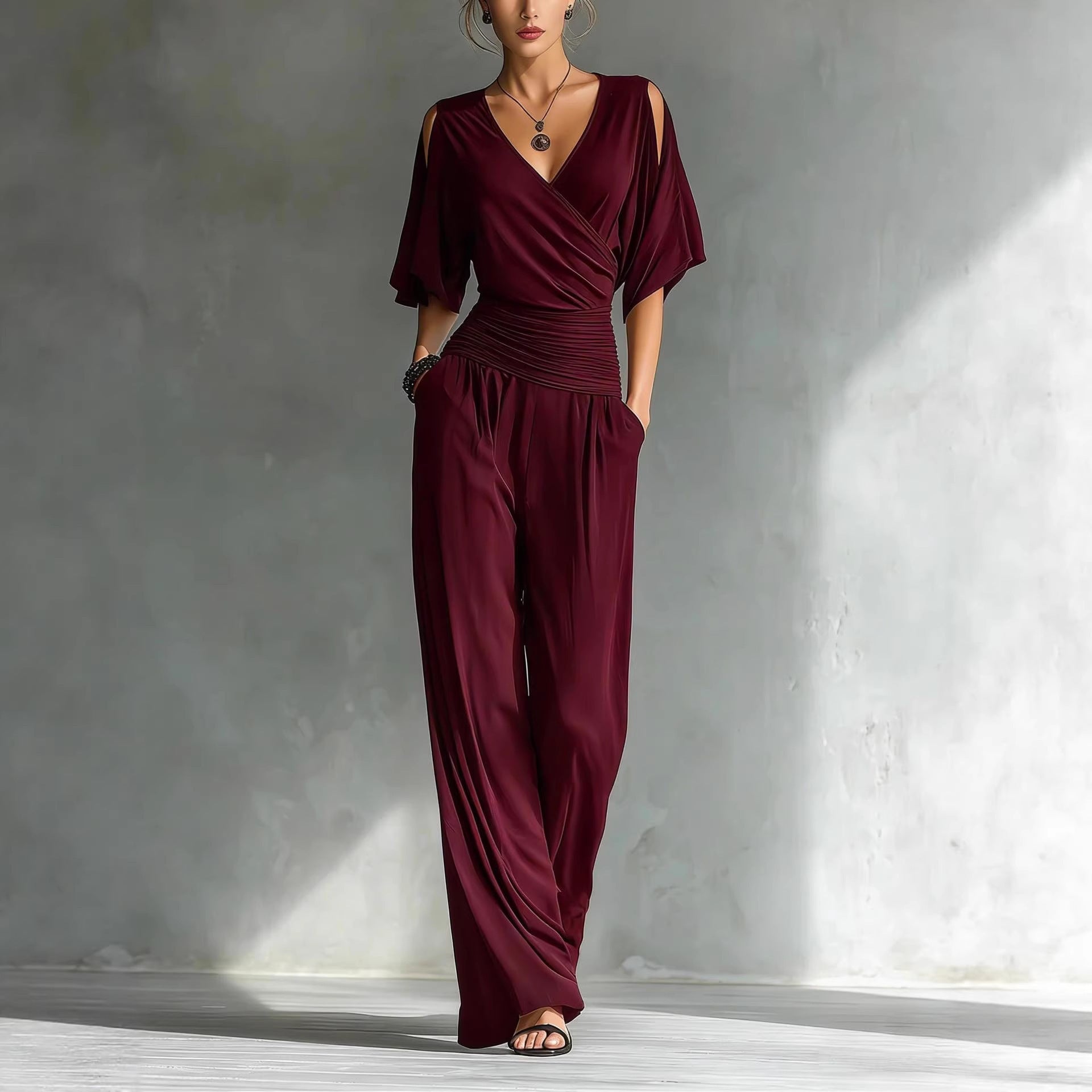 V-neck slim fit jumpsuit for women