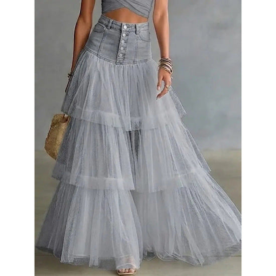 Cowboy patchwork mesh large swing skirt 