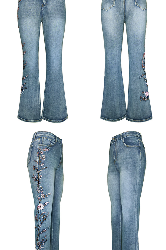 High-Waisted Vintage Stretchy Slim-Fit Flared Denim Pants for Women 