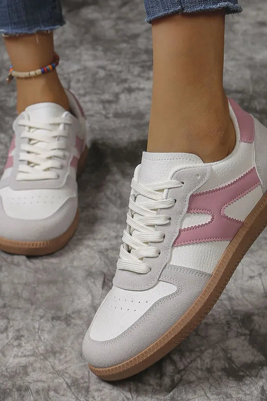 Contrast Lace Up Round Toe Flats Sneakers 