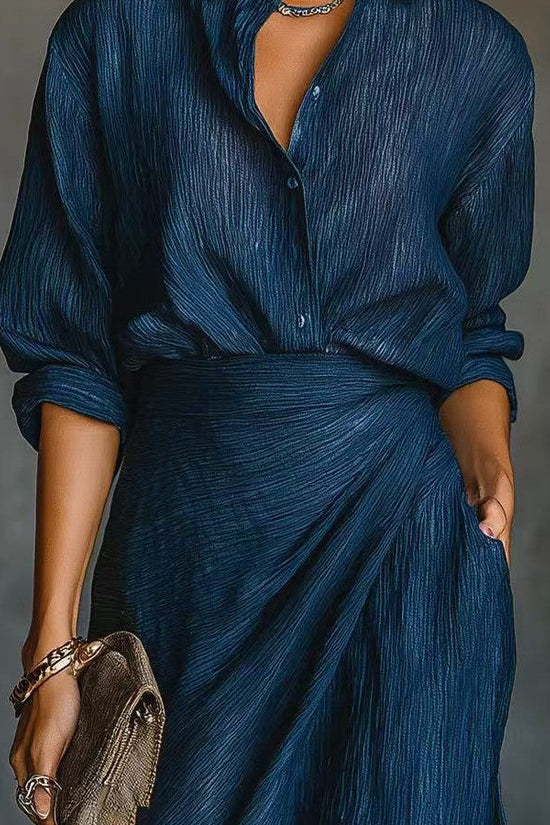 Elegant Chic Sexy Solid Color Irregular Pleated Dress with Belt for Women 