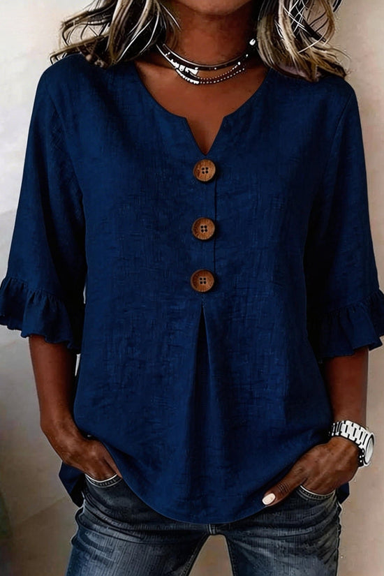 Fashionable Cotton Linen V-Neck Button-Up Blouse for Women Summer Casual Top 