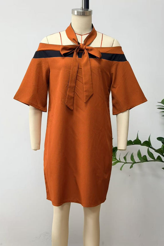 One shoulder bow collar dress 