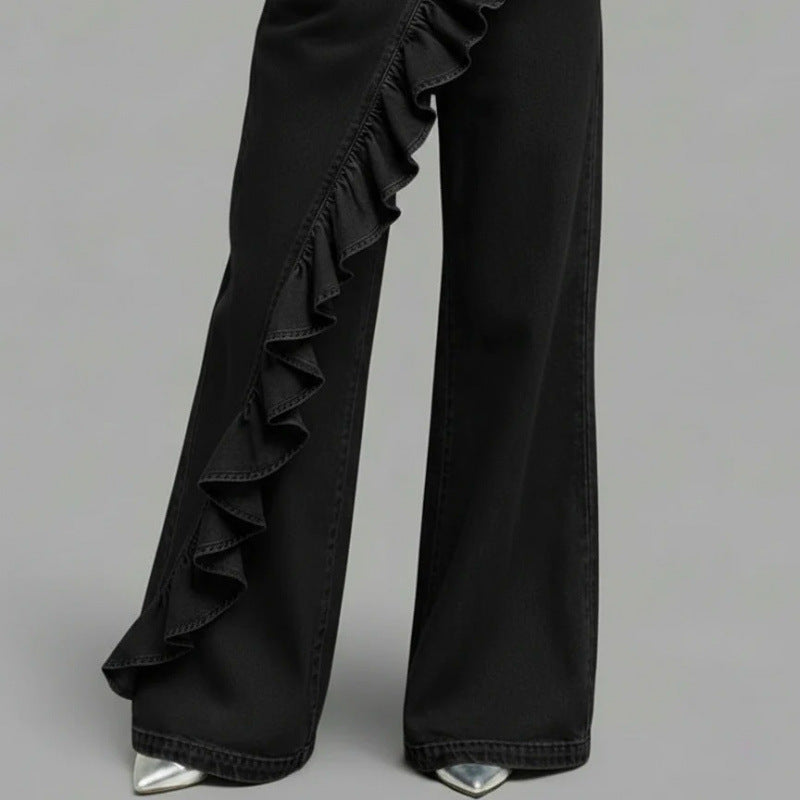 Vintage Irregular Mid-Waist Genuine Denim Pants for WomenSpring and Summer Fashion 