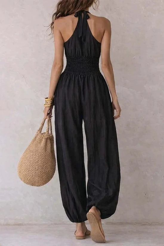 Slim-Fitting Body-Concealing Travel Halter Neck Sexy Casual Comfortable Jumpsuit 