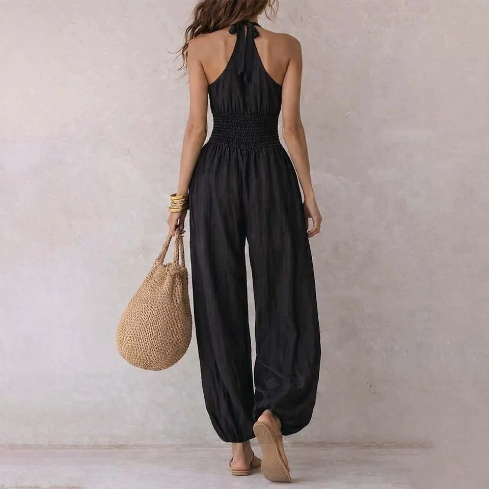 Slim-Fitting Body-Concealing Travel Halter Neck Sexy Casual Comfortable Jumpsuit 