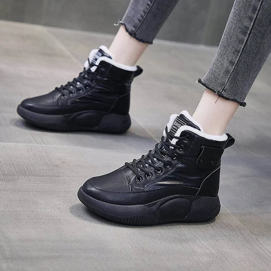 Snow Boots Women Non-slip Sneakers Winter Warm Fashion Lace Up Round Toe Thick Sole Plush Sport Cotton Shoes Short Boots 
