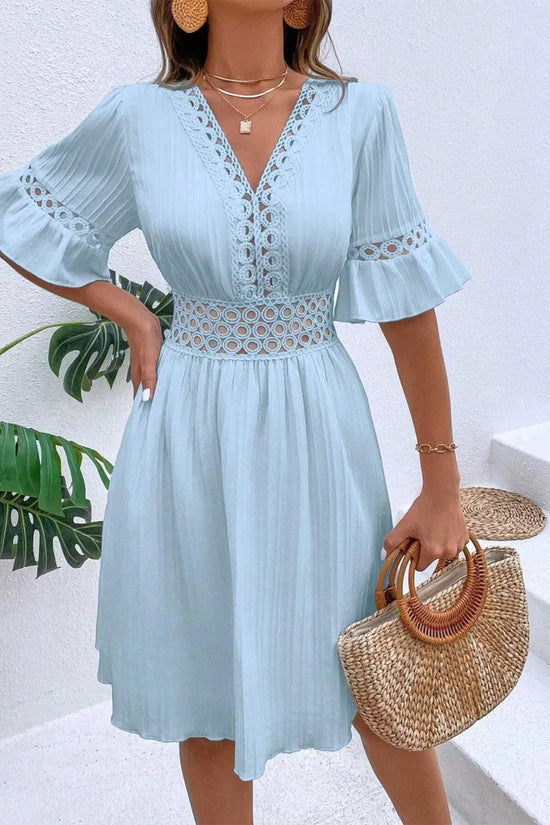 Cutout V-Neck Flounce Sleeve Mini Dress 