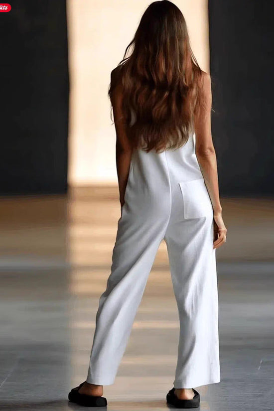 Casual Loose Sleeveless Single-Button Wide-Leg Pants Fashion Cargo Jumpsuit for Women 