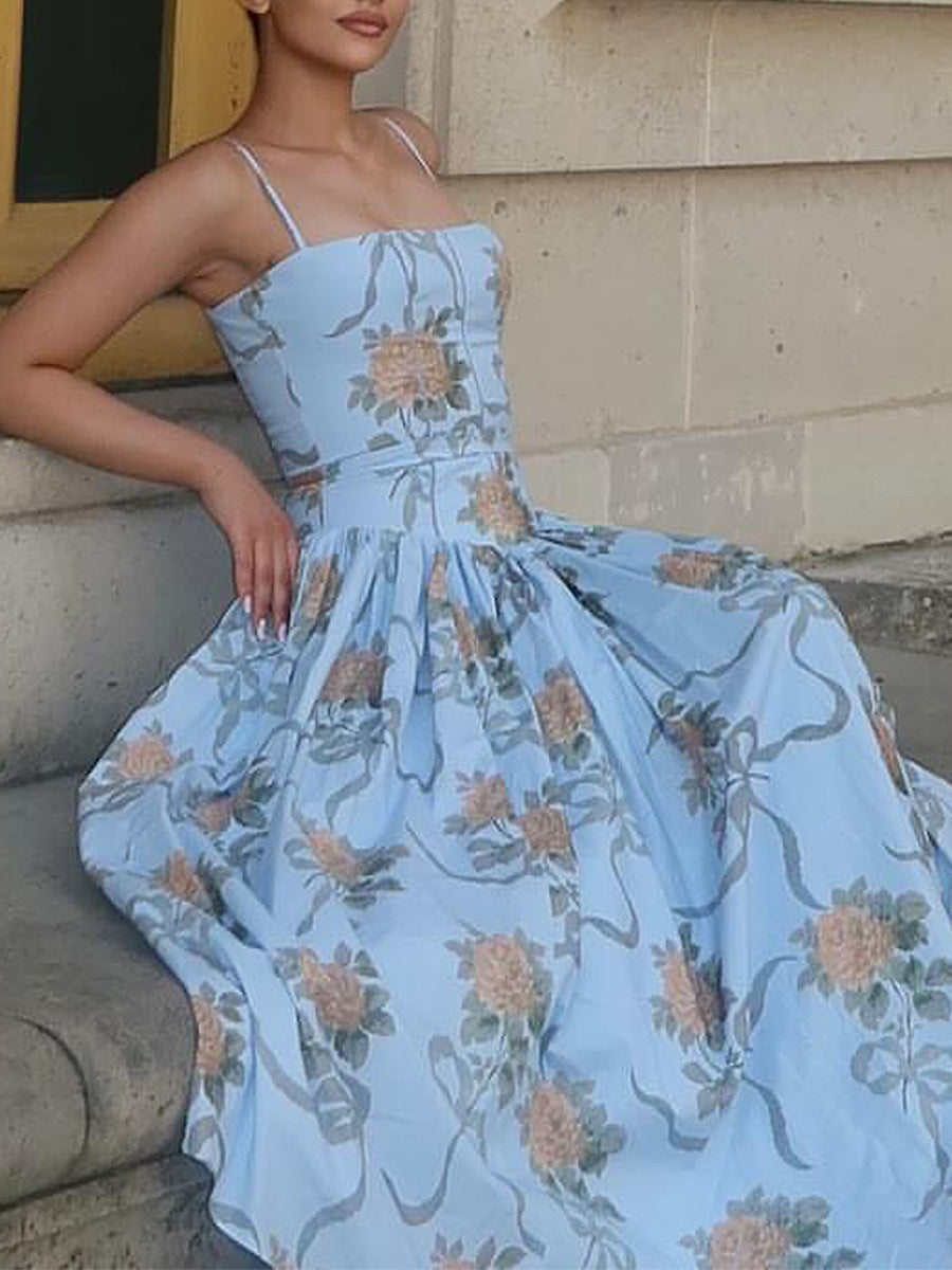 Sexy Printed Strapless Dress Summer Fitted Backless Long Dress Elegant High-End Style Beautiful Summer Dress 