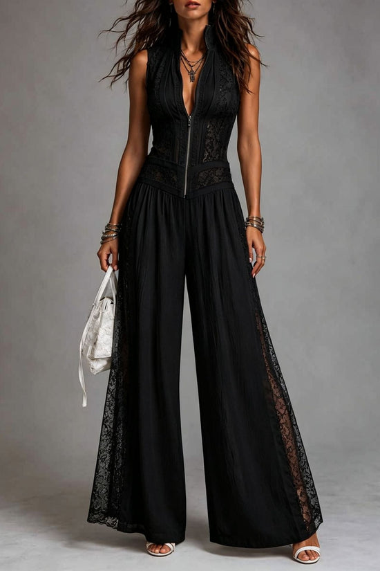 Sleeveless lace patchwork jumpsuit 