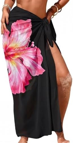 Women's Swimwear Transparent Sheer Cover-Up High-Slit One-Size Swim Dress Summer Floral Print Chiffon 