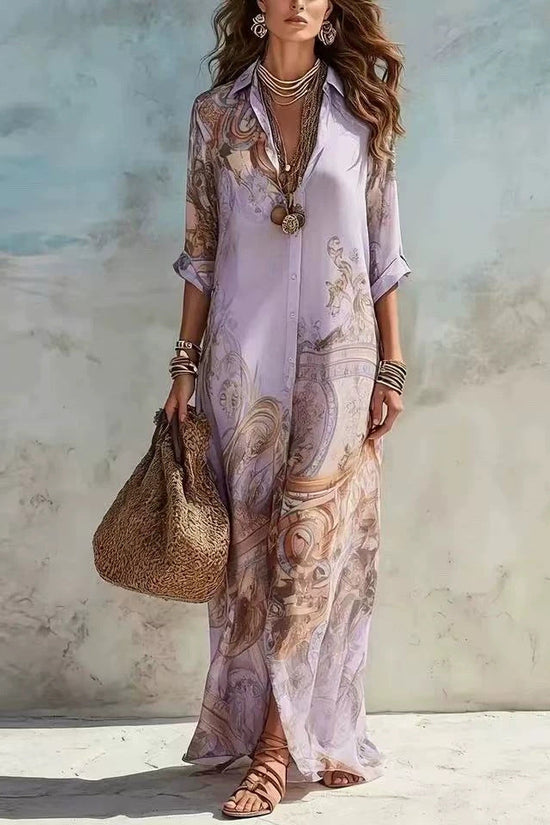 Chiffon Digital Print Fresh Vintage Flowy Women's Dress 
