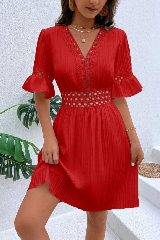 Cutout V-Neck Flounce Sleeve Mini Dress 