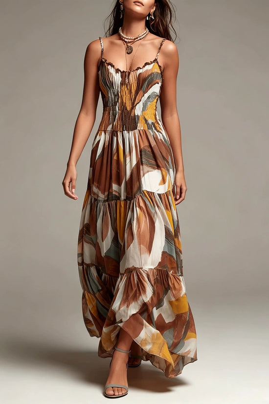 Thin shoulder strap pleated waist pocket dress 