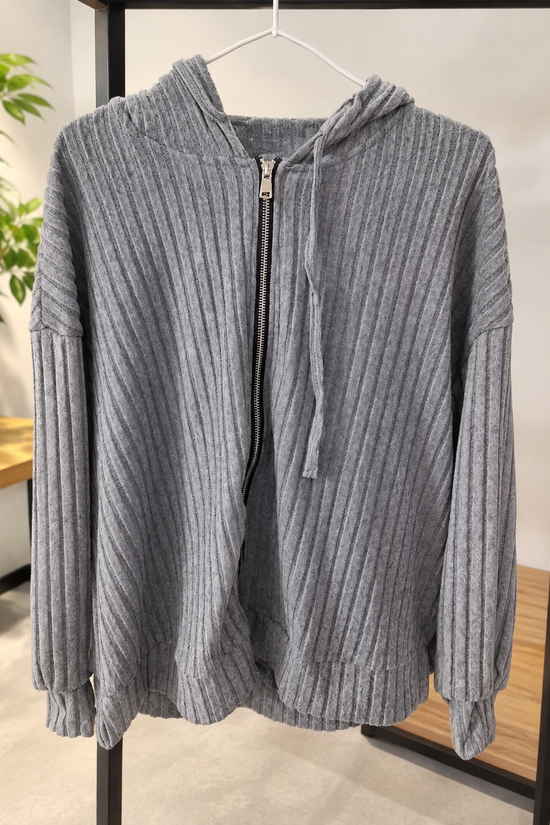 Women's Textured Zip-Front Drawstring Hoodie 