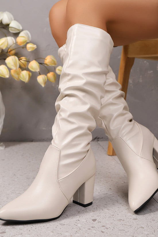 Pointed Pleated Sleeve High Heel Fashion Boots CJ