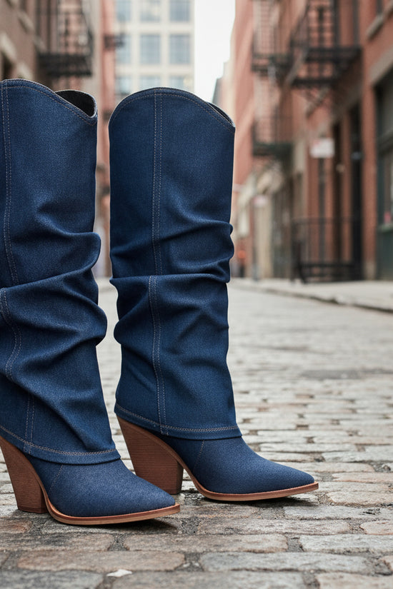 Chunky Heel High Heel Vintage Pointed Toe High Tube Pants Boots CJ