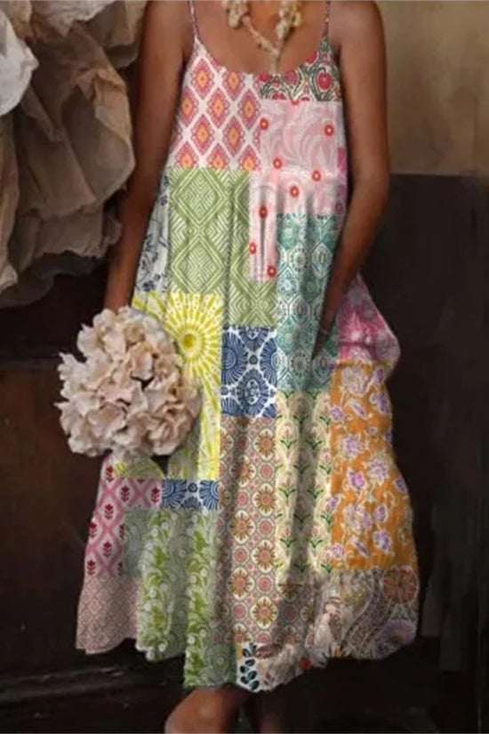 🌺 European & American Style Floral Art Print Sling Holiday Dress FitiqueFit