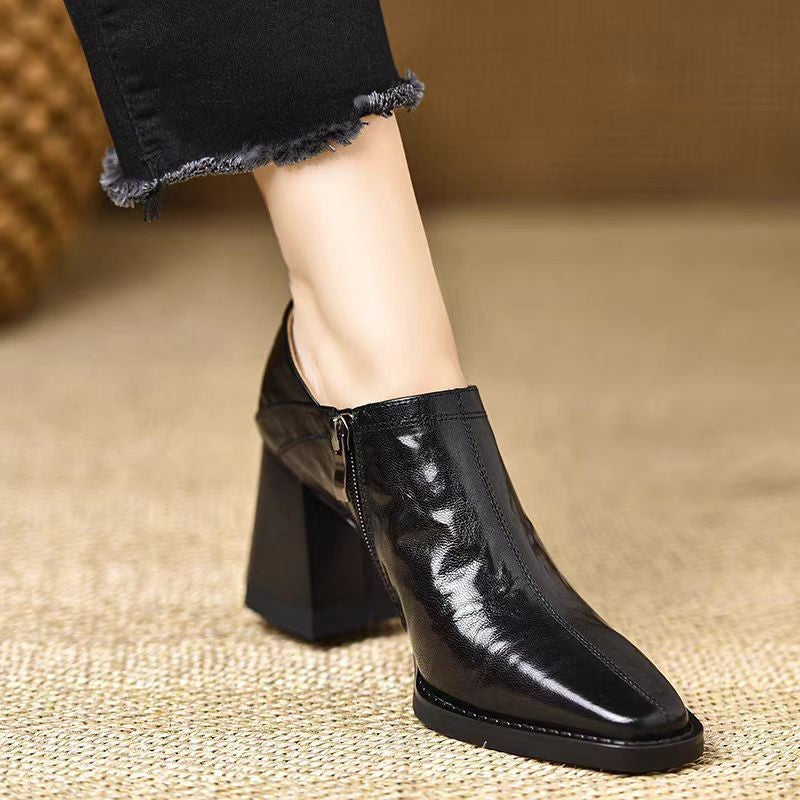 Women’s Chunky-Heel High Heels with Side Zipper – Stylish & Easy-Wear CJ