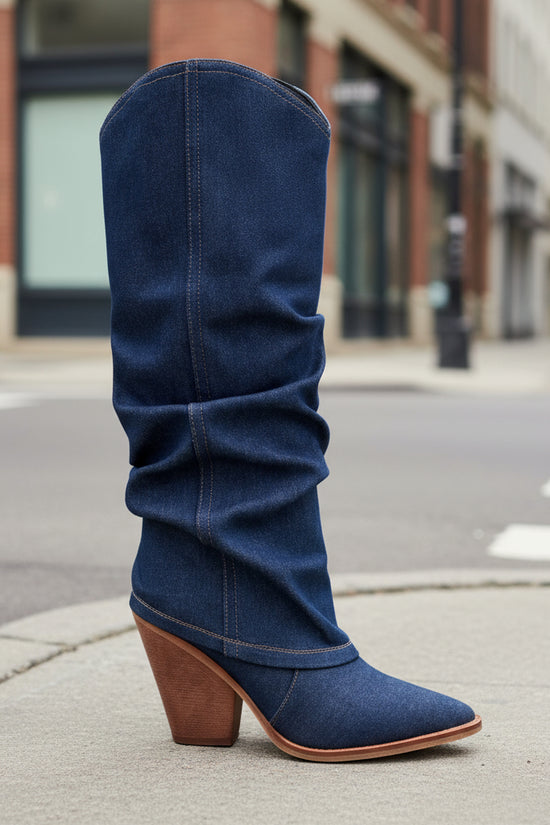 Chunky Heel High Heel Vintage Pointed Toe High Tube Pants Boots CJ