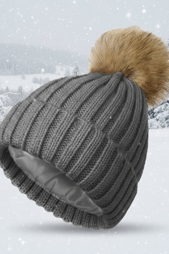Soft Beanie Fluffy Ball Cap Warm Knitted Hat CJ