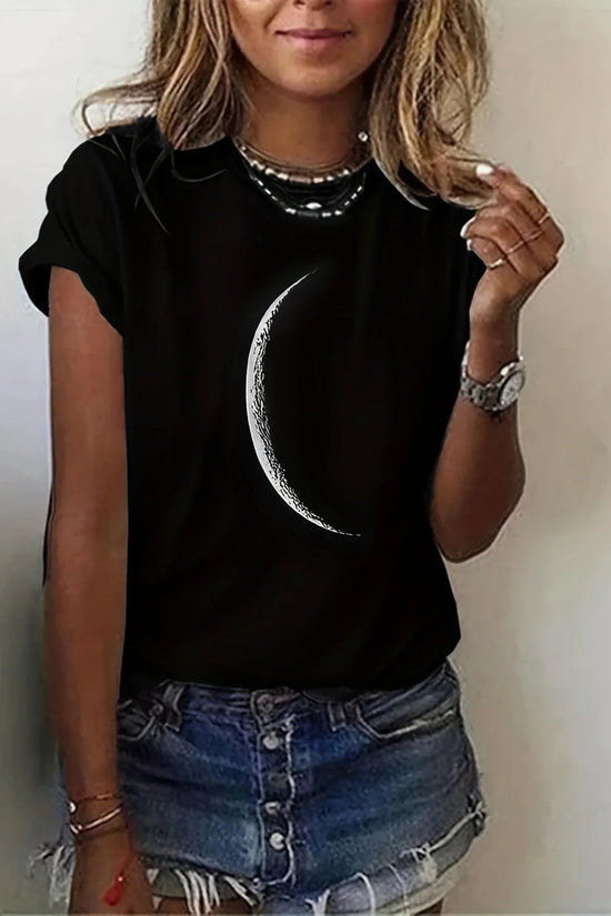 Moon Print Crew Neck T-Shirt FitiqueFit