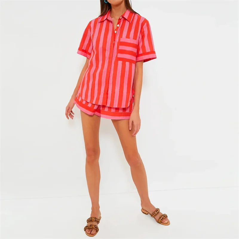 🌞 Lamuusaa 2-Piece Striped Summer Set – 2000s Streetwear Revival FitiqueFit
