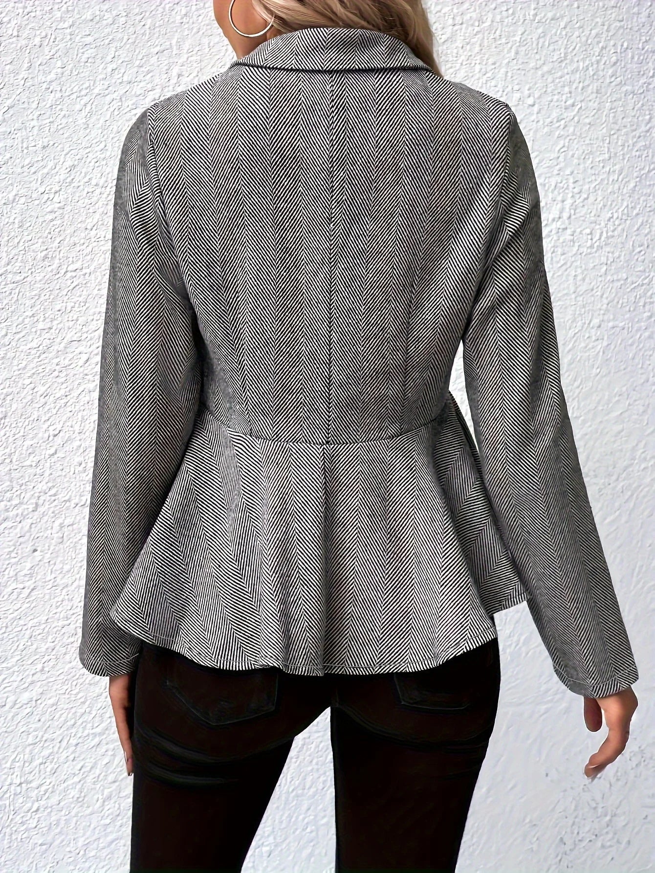 Plus Size Solid Color Peplum Jacket, Casual Button Front Long Sleeve Outerwear, Women's Plus Size Clothing 