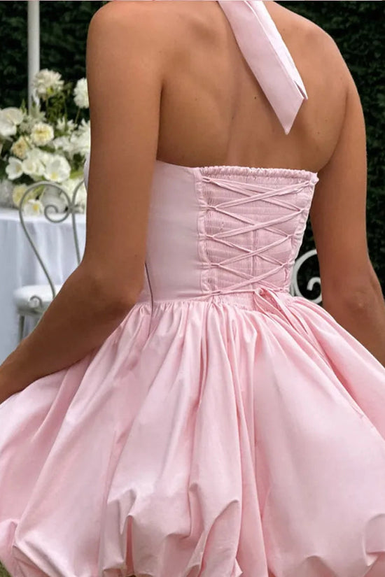 Women’s Pink Corset Puffball-Hem Mini Dress FitiqueFit