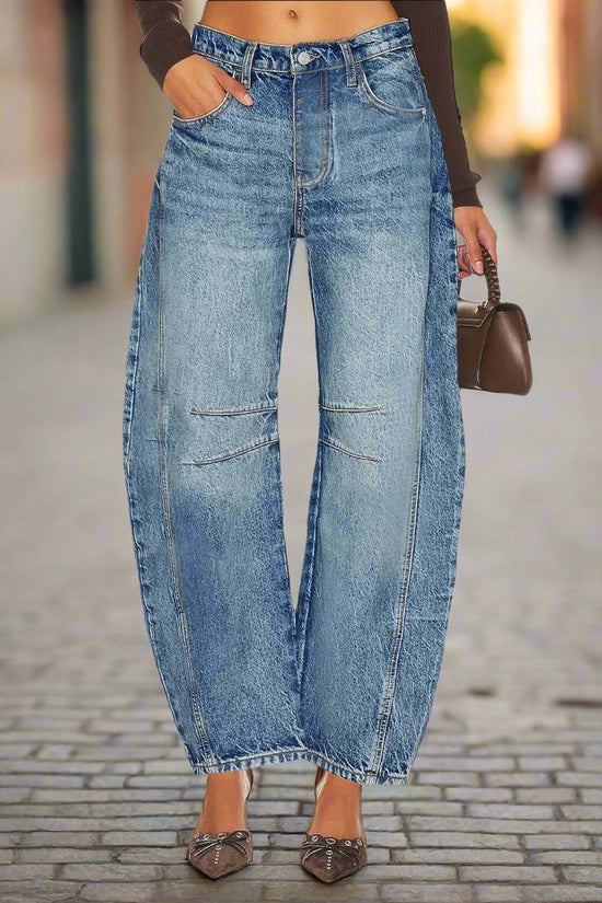 Elastic Waist High-waisted Women's Jeans Slimming Loose-fit Cropped Pants For Women Jeans Women High Waisted Korean Style Loose FitiqueFit