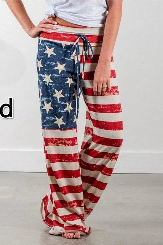 Plus Size Women S-8XL Fashion Casual Loose Stretch Printing Drawstring  Lounge Pants Pajama Long Wide Leg Pants 
