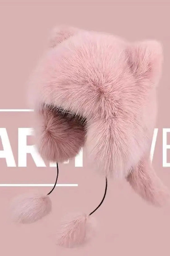 Autumn and Winter imitation fox fur Lei Feng cap with cute cat ear design, thickened warm ear-protecting raccoon cap, plush hat 