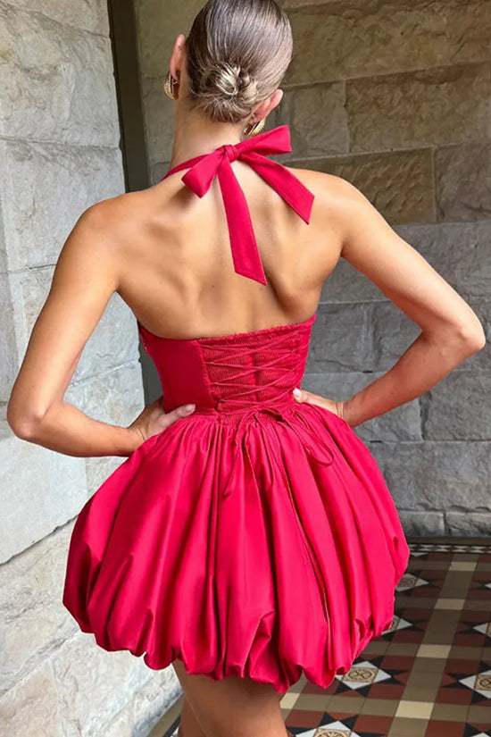 Women’s Pink Corset Puffball-Hem Mini Dress FitiqueFit