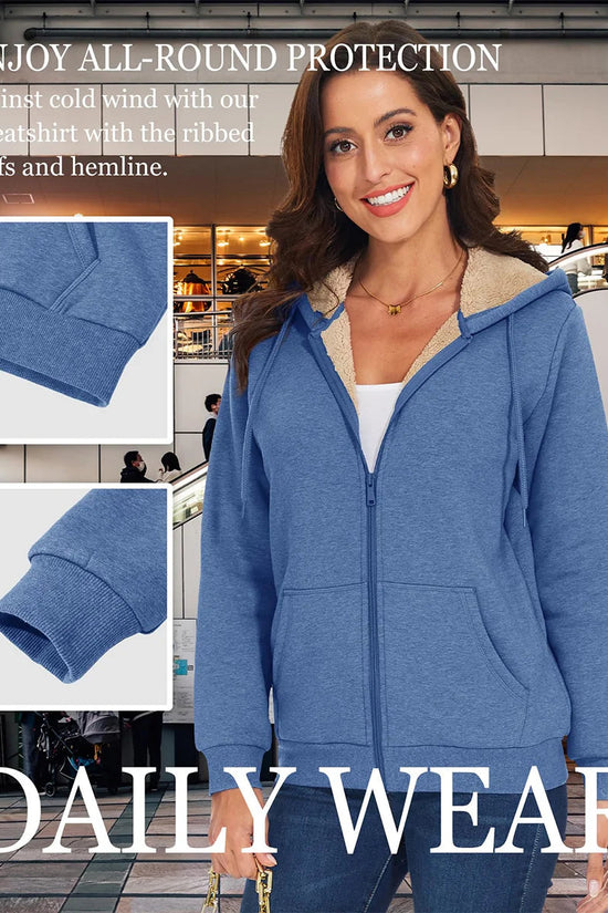 MAGCOMSEN Womens Sherpa Lined Fleece Jacket Zip Up Casual Hoodie Winter Warm Thicken Jackets 