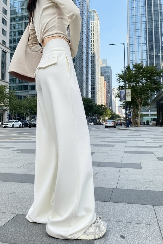 Women's gray sports high waist hanging loose slimming straight leg wide leg pants American sweatpants. 