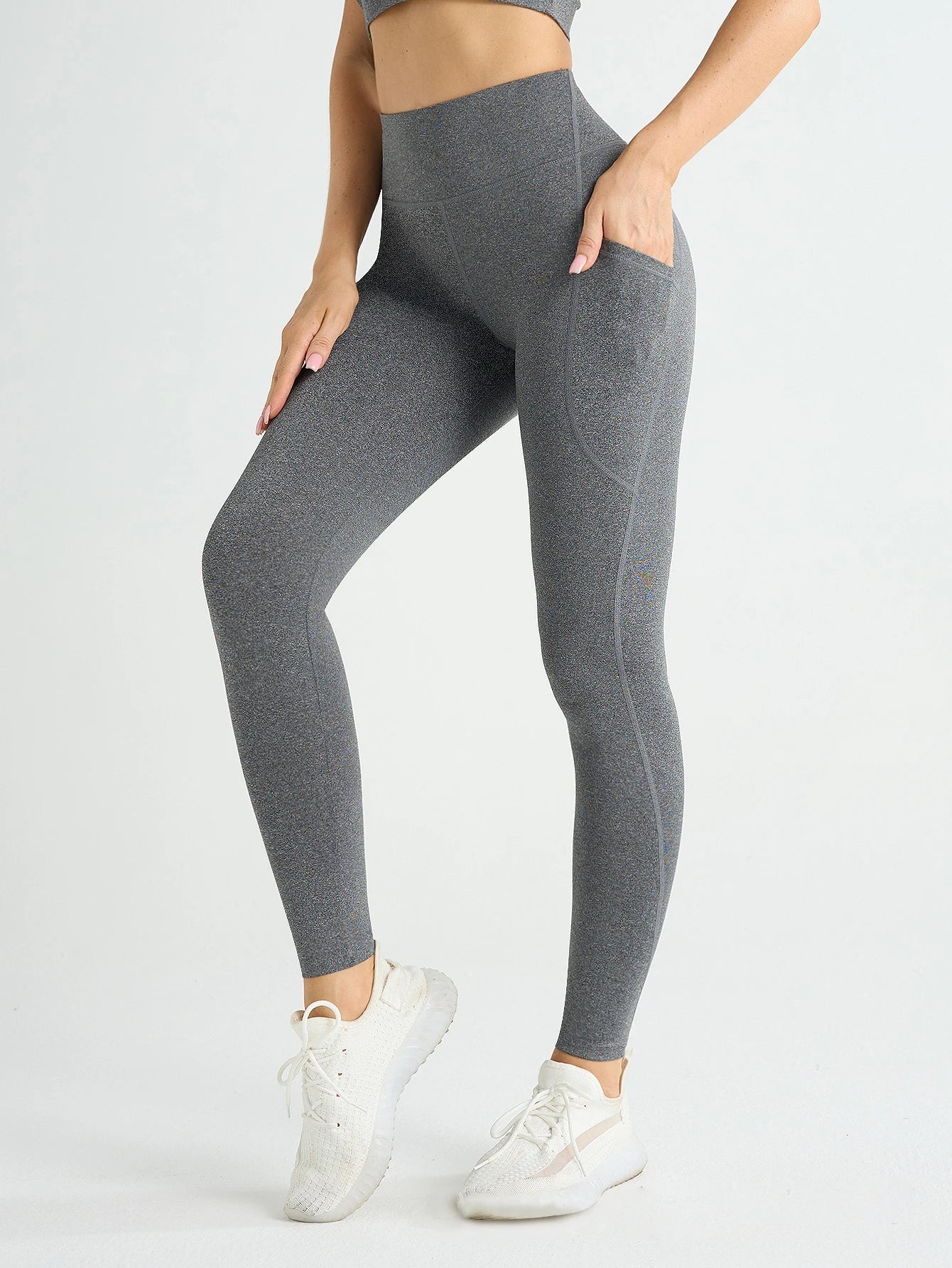 New High Waist Women's Leggings Stretch Yoga Pants Tights With Pockets Push Up Fitness Running Sportswear Solid Color Pants 