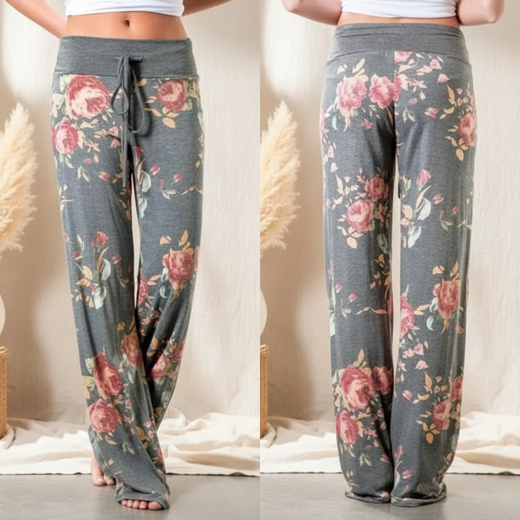 S-8XL Fashion Women Casual Loose Stretch Printing Long Wide Leg Yoga Pants Drawstring  Lounge Pants Pajama Pants FitiqueFit