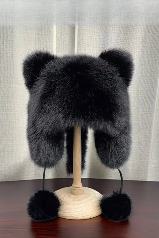 Autumn and Winter imitation fox fur Lei Feng cap with cute cat ear design, thickened warm ear-protecting raccoon cap, plush hat 